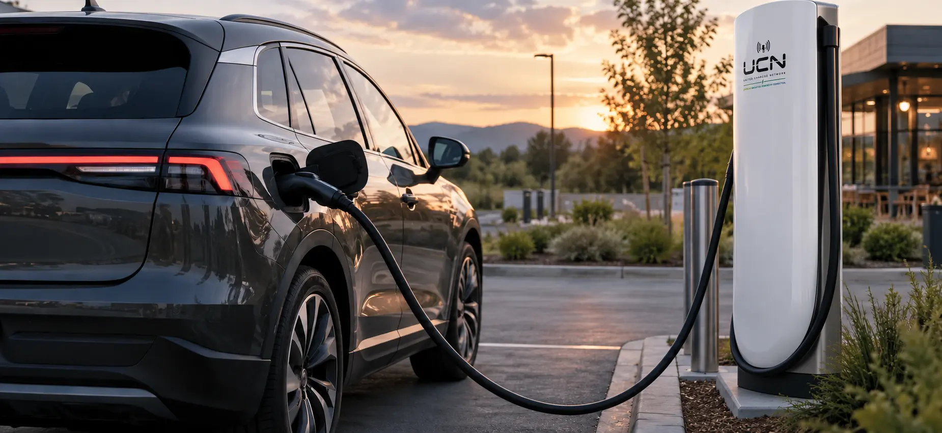 Electric vehicle connected to a public fast charger